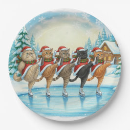 Patinadores de gatos de Navidad, plato de papel