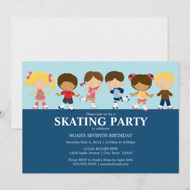 Patinadores para niños/Chicas| Invitación a fiesta (Anverso / Reverso)