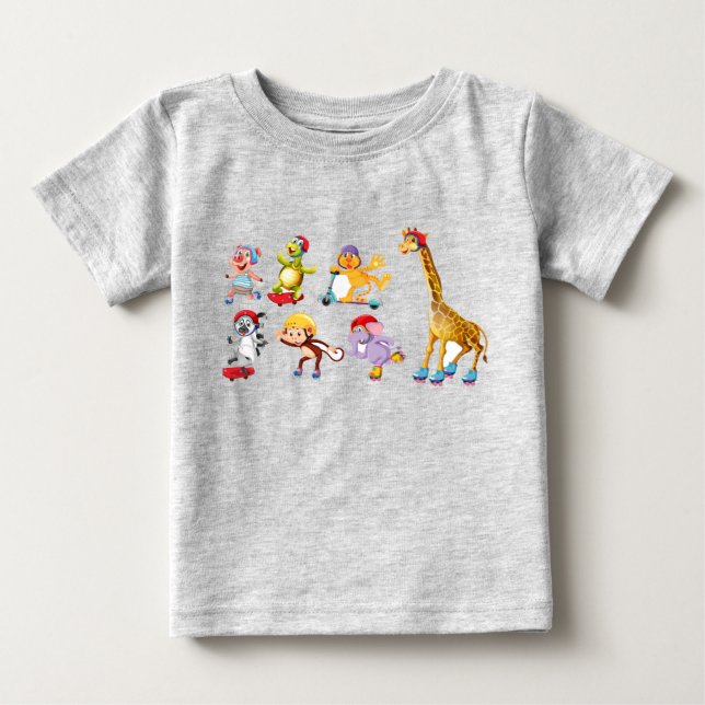 Patinaje de animales Bebé camiseta fina de Jersey (Anverso)