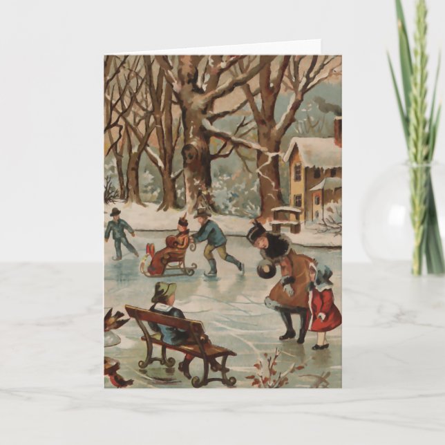 Patinaje de hielo de la escena del navidad del (Anverso)