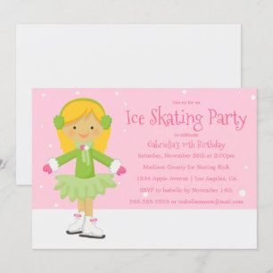 Patinaje Sobre Hielo Rosado   Invitación a fiesta 
