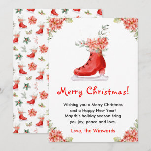 Patines de hielo florales rojos Feliz Navidad