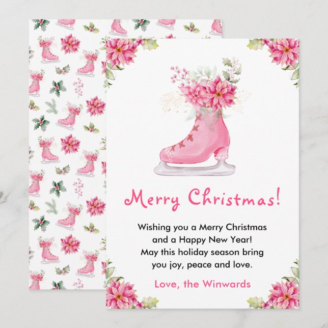 Patines de hielo florales rosa Feliz Navidad (Anverso / Reverso)