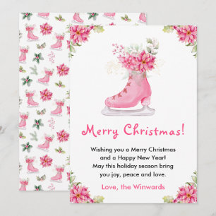 Patines de hielo florales rosa Feliz Navidad
