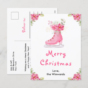 Patines de hielo florales rosa Feliz Navidad