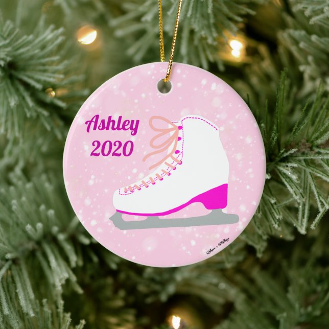 Patines De Hielo Rosado Personalizados Ornamento D (Árbol)