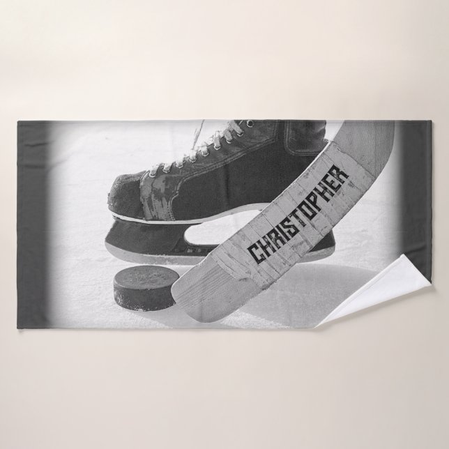 Patines negros de hockey personalizados (Toalla de baño)