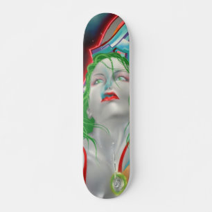 Patineta Arte Urbano De Mujer Cabello Verde