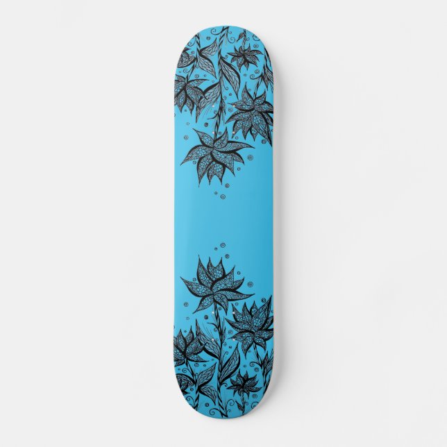 Patineta Azul con Diseño de Flor Lineal Abstracta (Anverso)