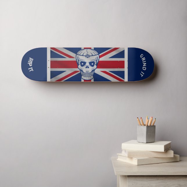 Patineta Calavera y Bandera de la Unión (Arte de pared (horz))
