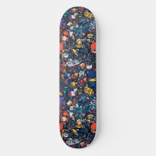 Patineta con diseño fresco de graffiti anime