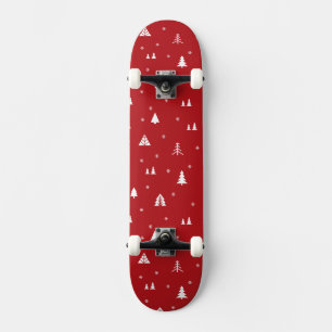 Patineta de árboles de Navidad y copos de nieve