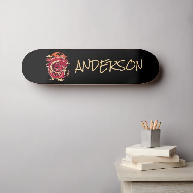 Patineta de dragón rojo japonesa personalizada (Arte de pared (horz))