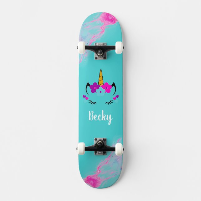 Patineta de unicornio chica con nombre (Anverso)