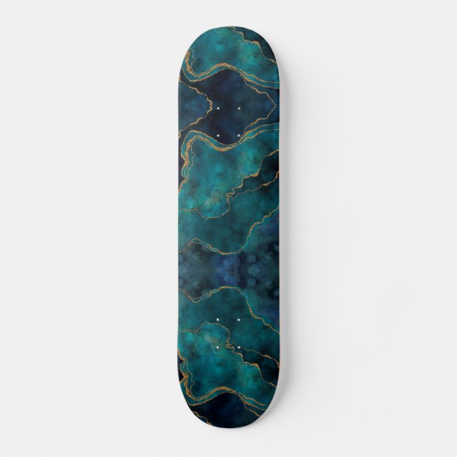 Patineta - Mármol Azul y Teal con Vena Dorada (Anverso)