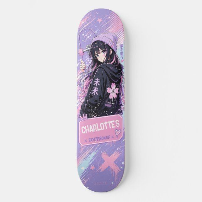 Patineta Pastel y Rosa Personalizada de Anime (Anverso)