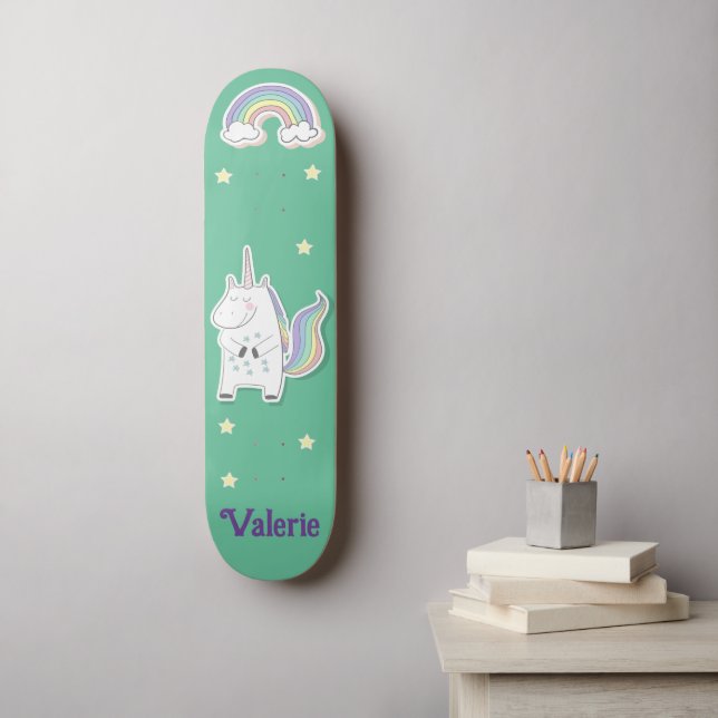 Patineta Personalizada Arcoíris Unicornio (Arte de la pared)