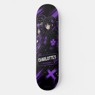 Patineta personalizada de anime púrpura y negro