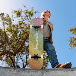 Patineta Purpurina arcoiris personalizada con nomb
