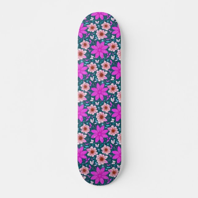Patineta Retro Girly Pink Floral (Anverso )