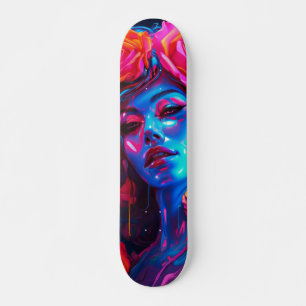 Patineta Rostro De Mujer Pintado De Verde Y Rosa