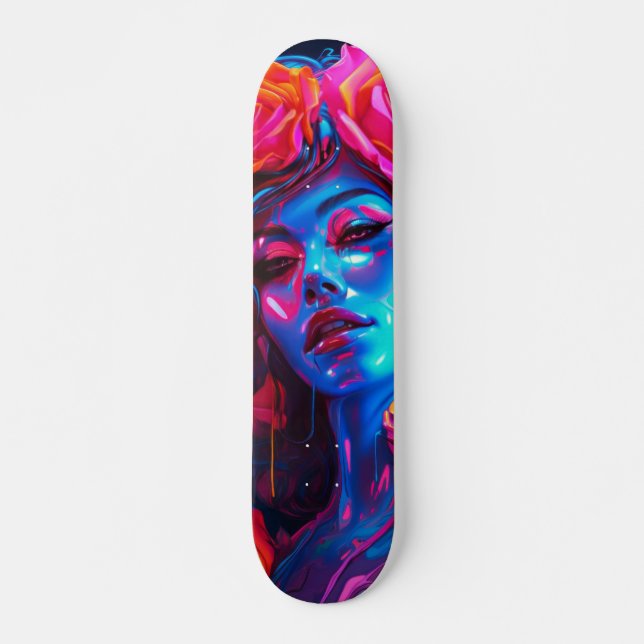 Patineta Rostro De Mujer Pintado De Verde Y Rosa (Anverso )