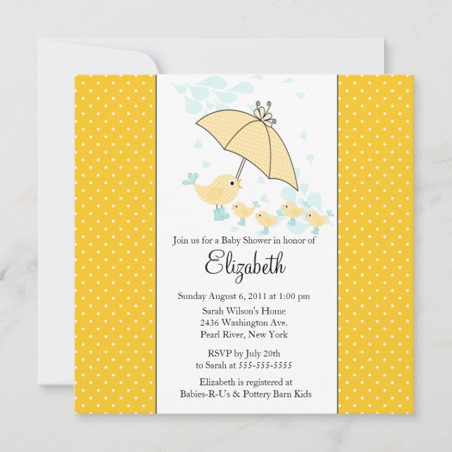 PATIOS mamá y invitación de Baby Shower del pájaro (Anverso)