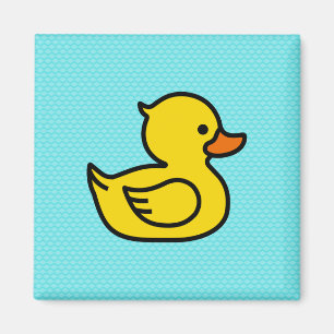 Pato amarillo con imán cuadrado de fondo azul