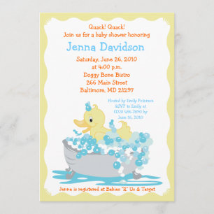 Pato amarillo en una invitación a Baby Shower en u