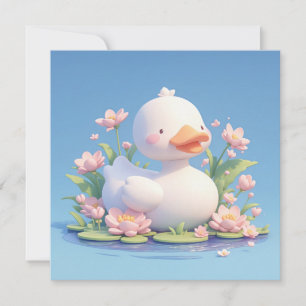 Pato Blanco Adorable en Estanque Floral de Arcilla