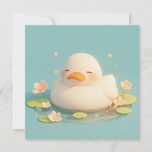 Pato blanco en estanque floral de arcilla 3D Tarje