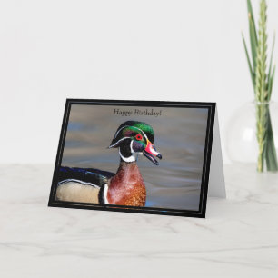 Pato de madera de la tarjeta de cumpleaños feliz