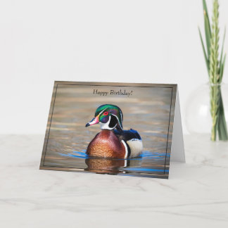Pato de madera de la tarjeta de cumpleaños feliz
