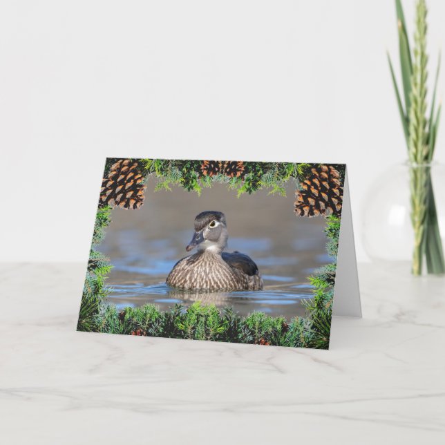 Pato de madera en una tarjeta de Navidades (Anverso)