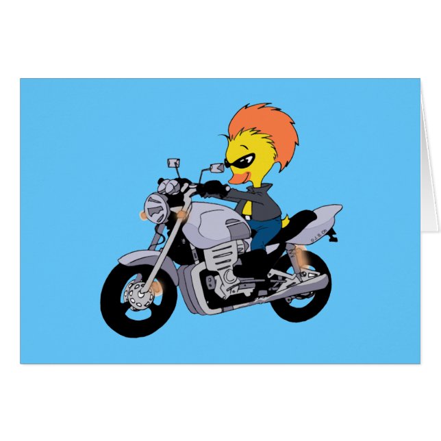 Pato del dibujo animado en una motocicleta fresca (Anverso (Horizontal))