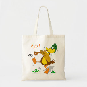 Pato del dibujo animado que juega la bolsa de asas