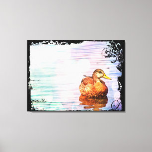 Pato En Aguas Pastel Postal Arte Lienzo Envuelto