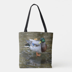 Pato Mallard en la bolsa de té impresa en Creek