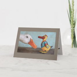 pato vivo y tarjeta de pato de juguete antiguo