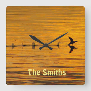 Pato volando por el reloj de pared del tiempo