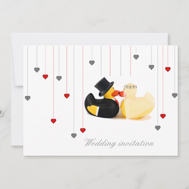 Patos de boda 3 y dos corazones invitación de boda (Anverso)
