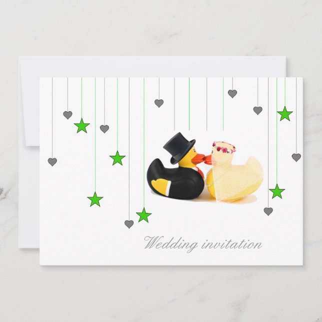 Patos de boda 4 estrellas y corazones invitación d (Anverso)