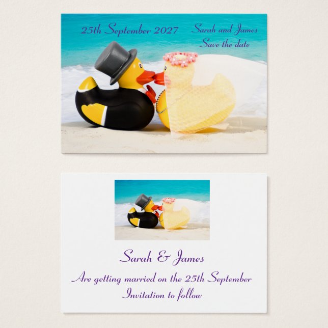Patos de boda en la playa - Guardar la fecha (Anverso y reverso)