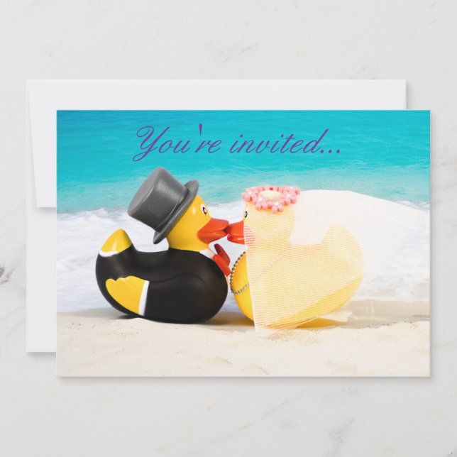 Patos de boda en una boda de playa - Invitación (Anverso)