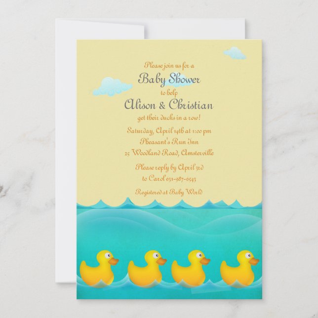 Patos en una invitación de Baby Shower de la fila (Anverso)