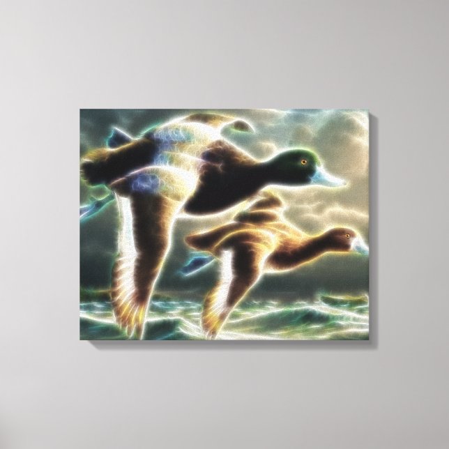 Patos mallard en lienzo envuelto en vuelo (Anverso)