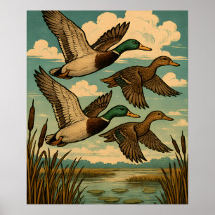 Patos Reales en Vuelo Arte de Vida Silvestre