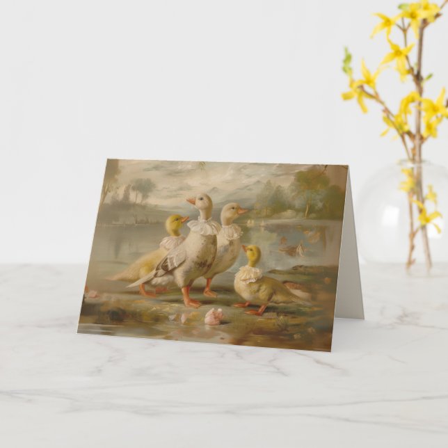Patos - Tarjeta de felicitación doblada (flor amarilla)