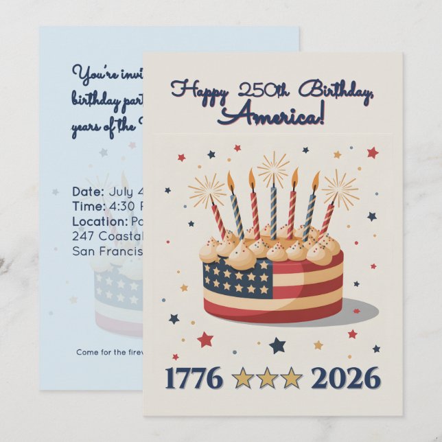 Patriotic 250th USA Birthday Celebration Invite (Anverso / Reverso)