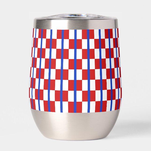 Patriotic Checker Stripe Stemless Wine Tumbler (Frente)